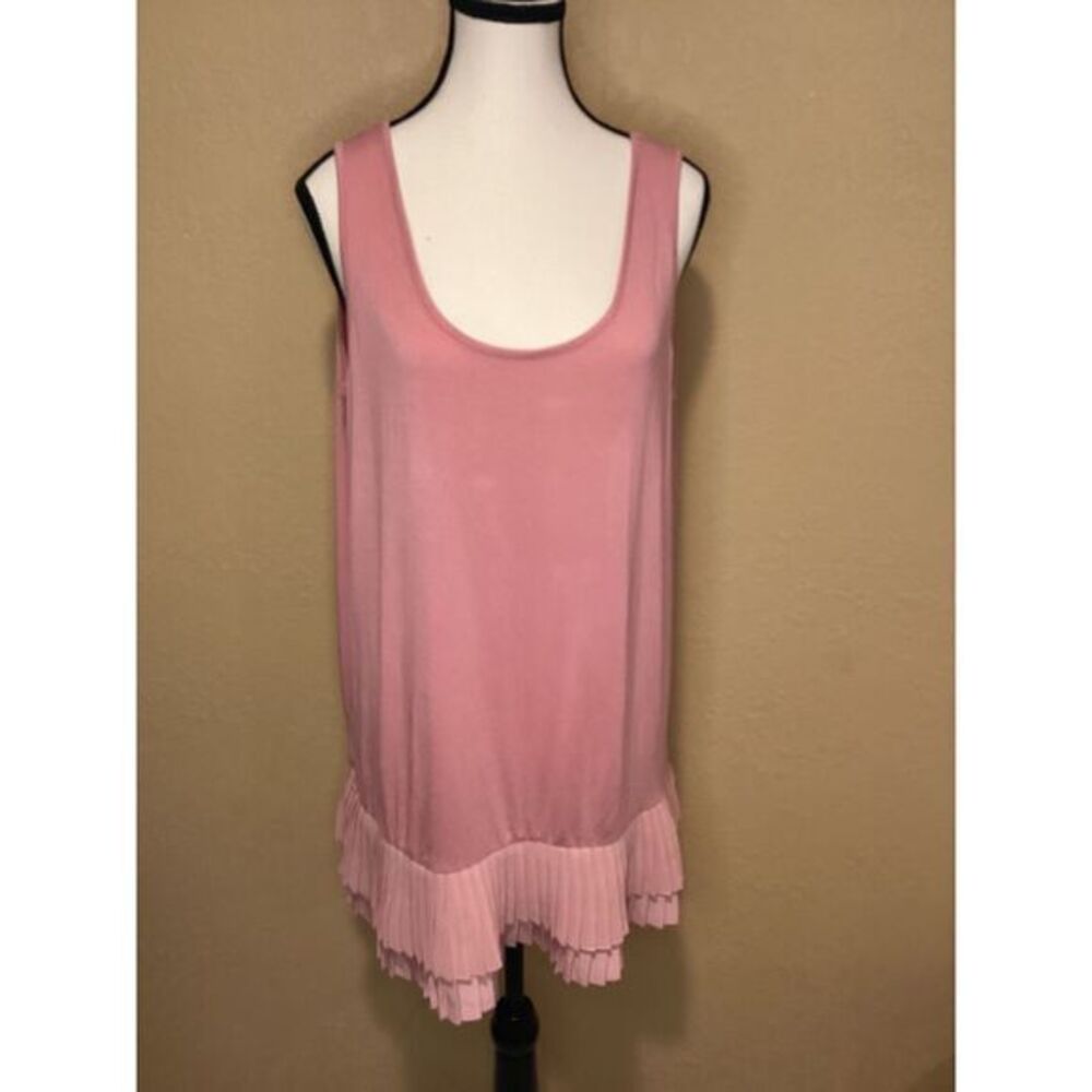 Women's Pink Ruby Ribbon tank slip with chiffon pleats on bottom; Size XL